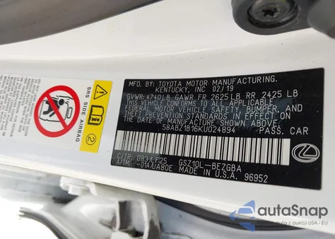 2019 Lexus Es 350 F Sport from USA, damaged, VIN 58ABZ1B16KU024894